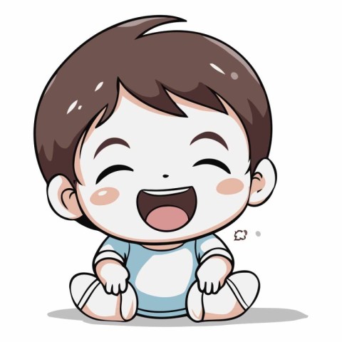 Illustration of a Cute Baby Boy Sitting Down and Smiling