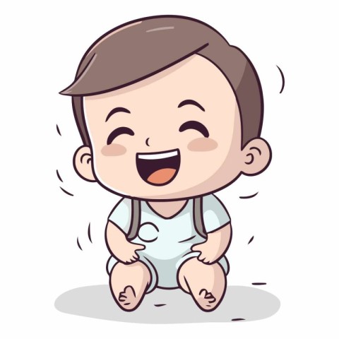 Cute baby boy laughing and smiling. Vector clip art illustration