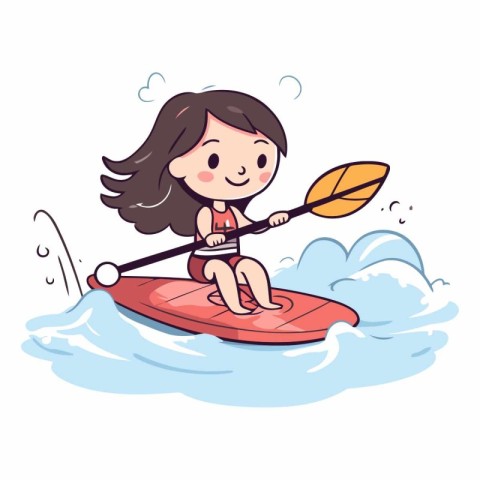 Illustration of a Cute Cartoon Girl Paddling a Kayak