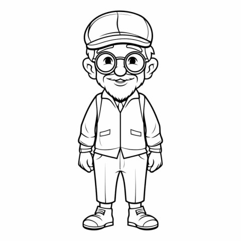 Vector illustration of a cartoon old man in glasses and baseball