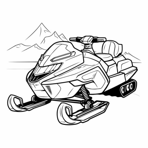 Snowmobile of a snowmobile on the background of mountains.