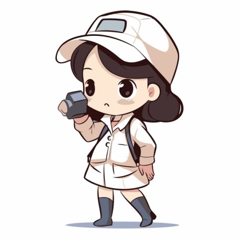 Illustration of a Kid Girl Wearing a Cap and Holding a Camera