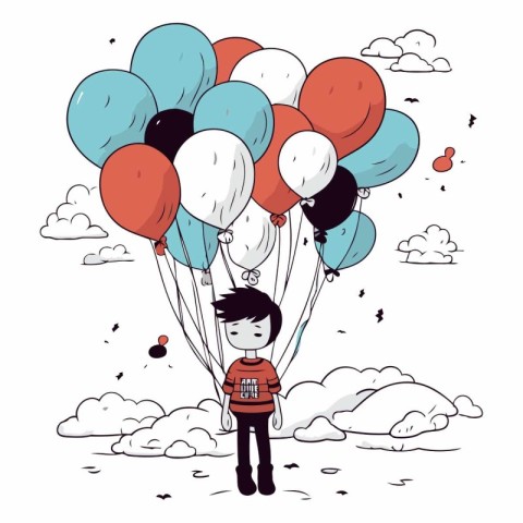 cute little boy with balloons helium in the sky vector illustrat