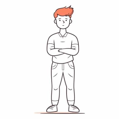 Young man standing with folded arms in sketch style.