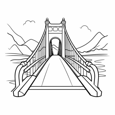 Suspension bridge icon in outline style isolated on white backgr