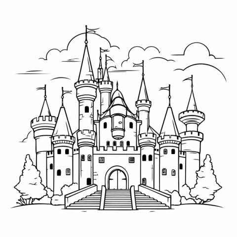 Cartoon castle. Isolated on white background.