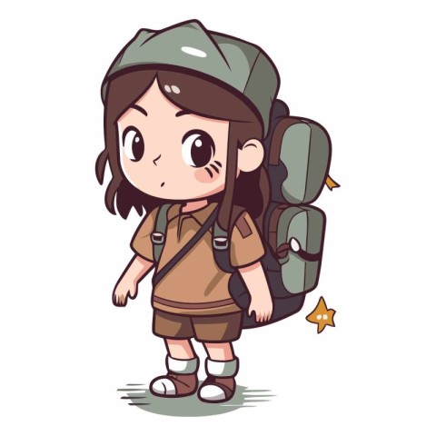 Illustration of a Cute Girl Hiking with a Backpack