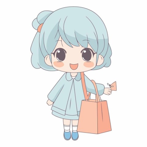 cute little girl with shopping bag cartoon vector illustration g