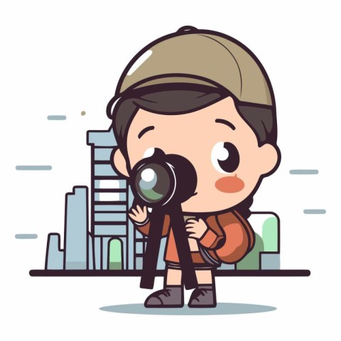 Photographer boy with camera - Cute cartoon character vector ill