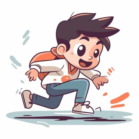 Cartoon illustration of a little boy running away from the camer