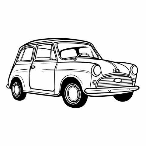 Retro car isolated on white background in sketch style.