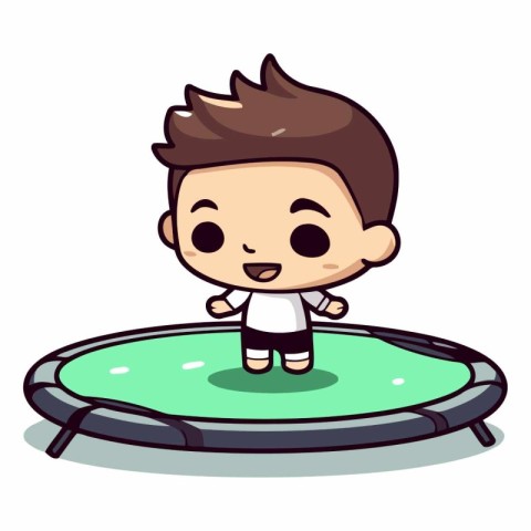 Boy Jumping On Trampoline - Cute Cartoon Vector Character