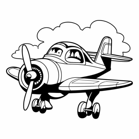 Airplane flying in the clouds. Cartoon vector illustration. Isol