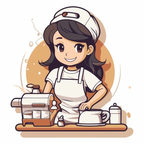 Cute girl in apron with coffee grinder