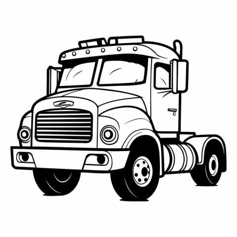 Truck on white background in black and white colors.