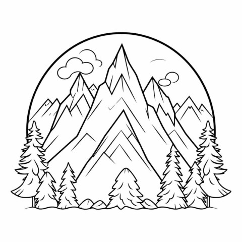 Mountains and coniferous forest. Hand drawn vector illustration.