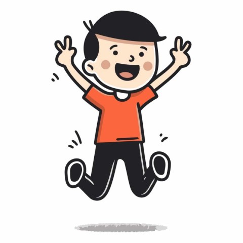 Happy Kid Jumping and Smiling Cartoon Character Vector Illustrat