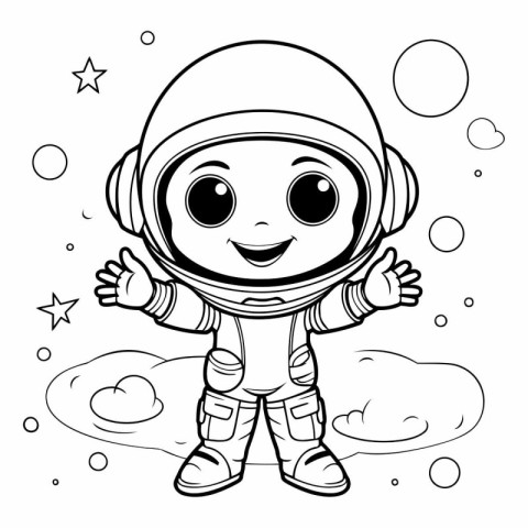 Cute cartoon astronaut in space suit for coloring book.