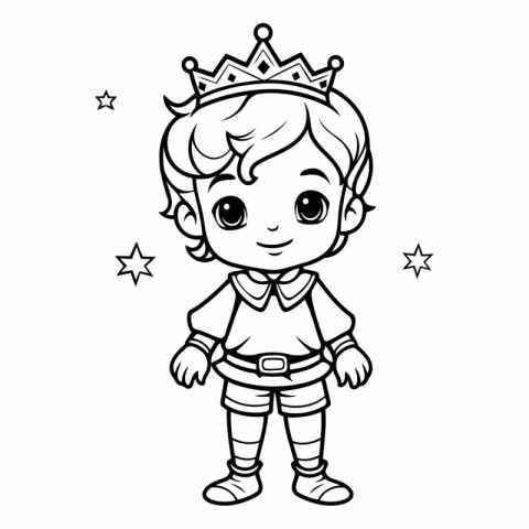 Black and White Cartoon Illustration of Little King Fantasy Char