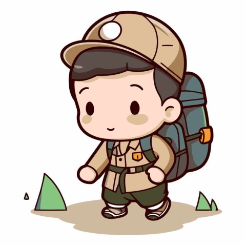 Explorer boy with a backpack and map. Vector clip art.