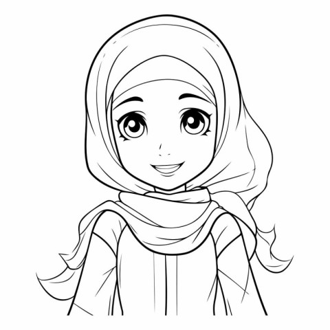 Hijab girl. Hand drawn vector illustration for coloring book.