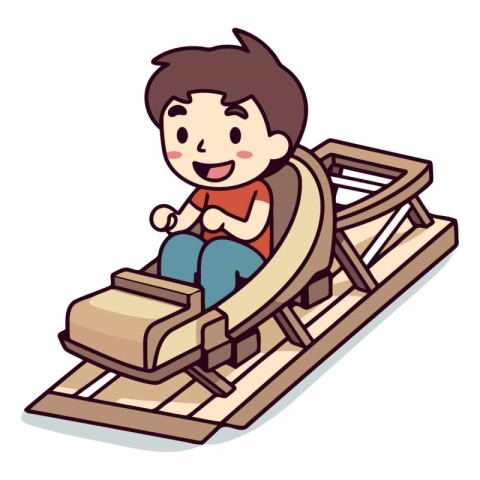 Boy sliding on roller coaster isolated on white background.