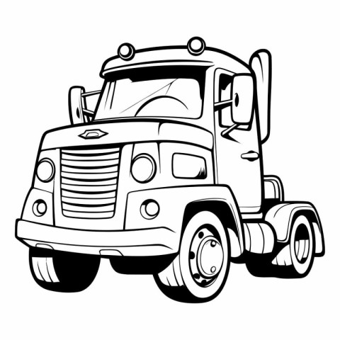 Vector illustration of a cartoon monster truck. Black and white