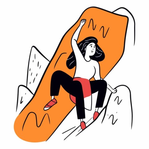 Vector illustration of a girl sitting on the edge of a cliff.