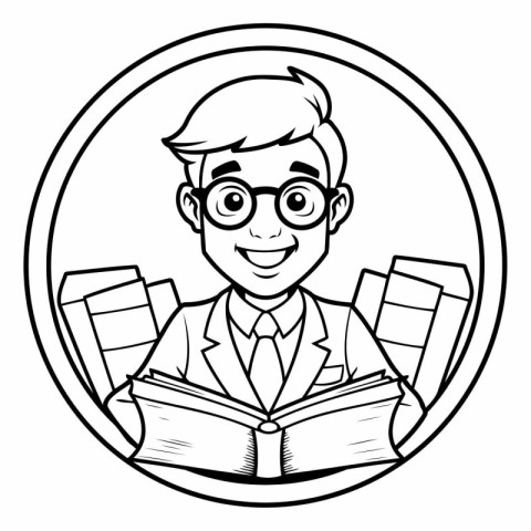 Man reading book cartoon inside circle icon. Education literatur