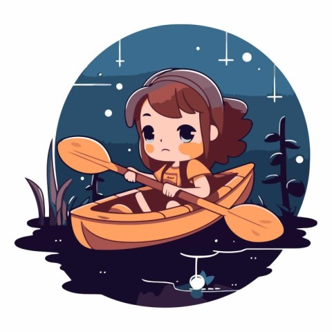 Cute little girl paddling in a canoe.