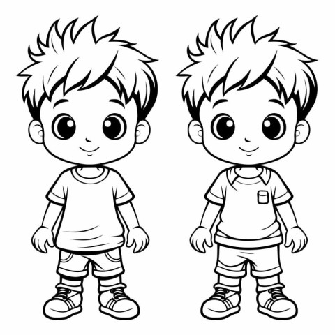 Cute Little Boy and Girl Cartoon Mascot Character Illustration