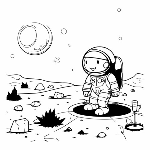 Cartoon Astronaut on the moon for children.