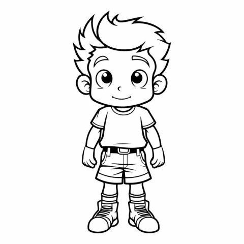 Cute cartoon boy in shorts for coloring book.