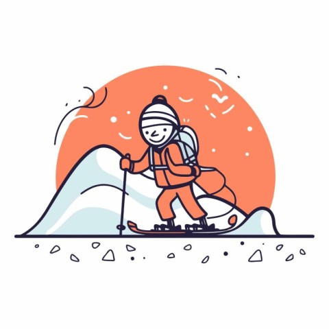 Vector illustration of snowboarder in sportswear and helmet skii