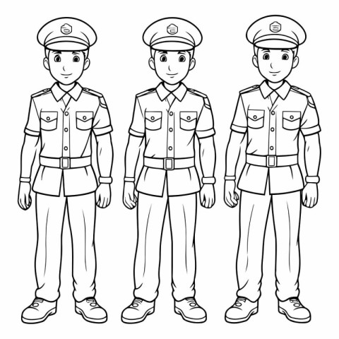 Police officer line art vector illustration. Cartoon set of poli