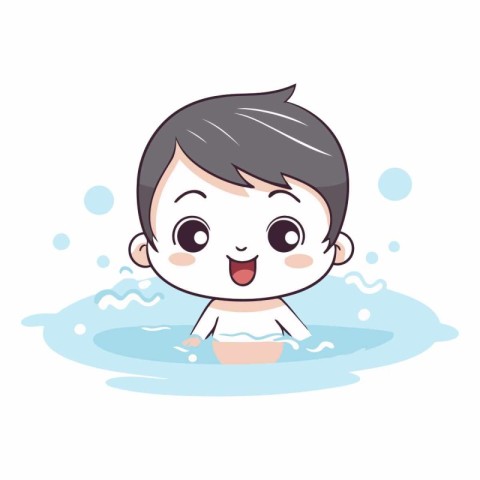 cute little boy swimming in water cartoon vector illustration gr