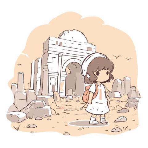 Illustration of a little girl in front of the Arch of Constantin