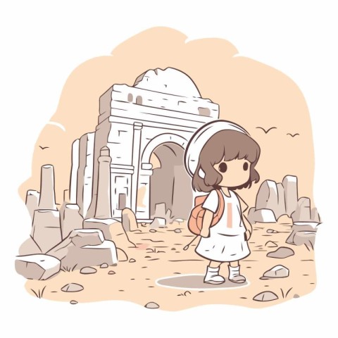 Illustration of a little girl in front of the Arch of Constantin