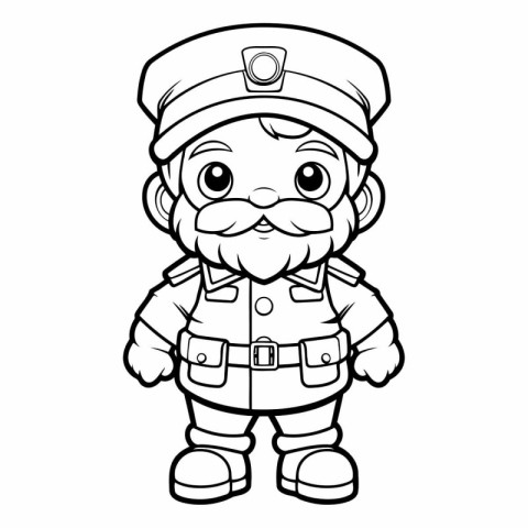 Black and White Cartoon Illustration of Cute Little Pirate Capta