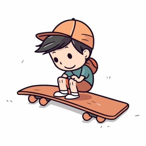 Boy Skateboarder Cartoon Vector Illustration on White Background