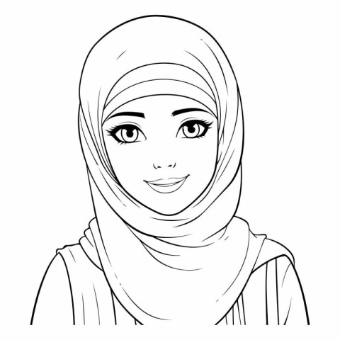 Beautiful muslim woman in hijab in sketch style.