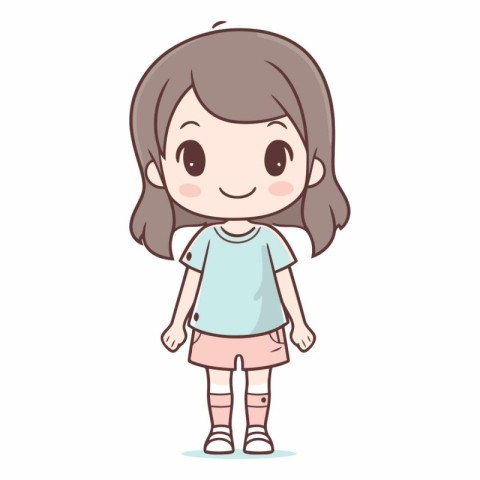 Cute little girl cartoon character on white background.