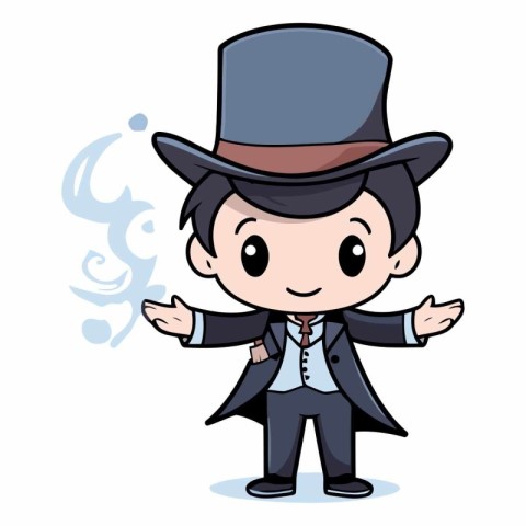 Cartoon boy in a black suit and top hat.