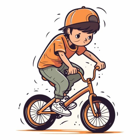 Boy riding a bicycle of a boy on a bicycle.