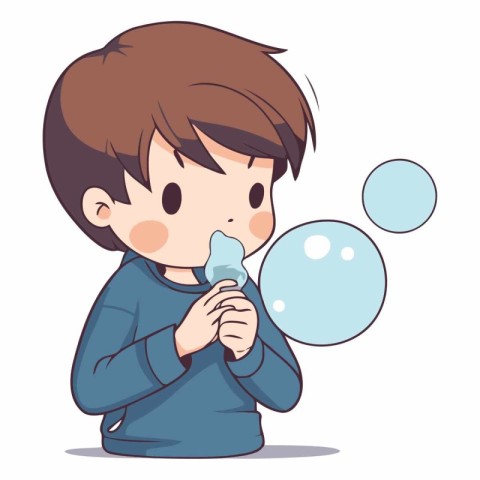 boy blow bubble on white background. eps10