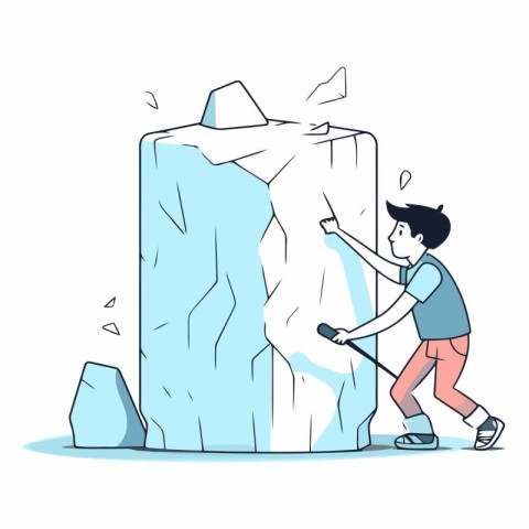 Ice climbing of a man climbing a frozen rock.