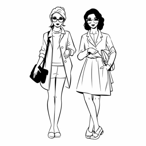 Fashionable young women in coat and glasses.