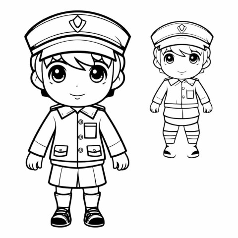 Coloring book for children: Boy and girl in military uniform.