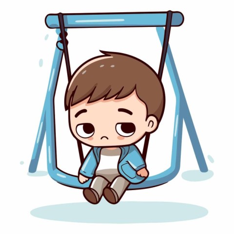 Cute little boy playing on swing. Vector clip art illustration.