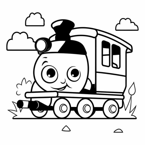 cute train cartoon in black and white vector illustartion graphi